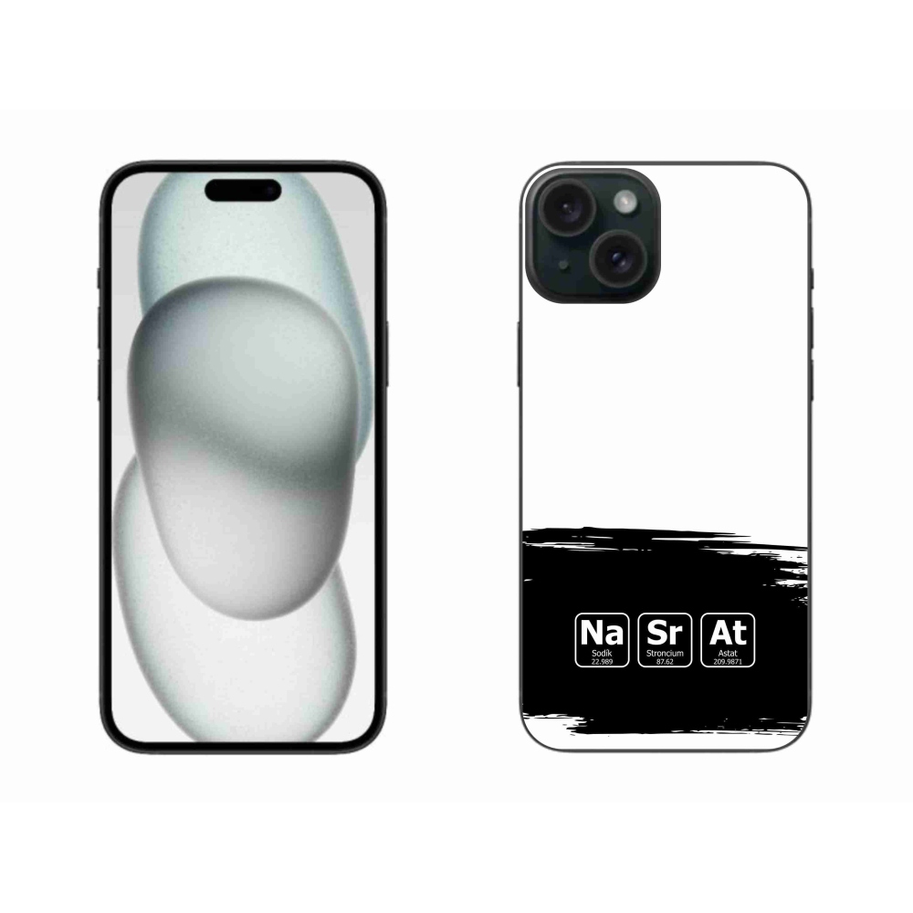 Gelový kryt mmCase na iPhone 15 Plus - chemické prvky černobílé pozadí