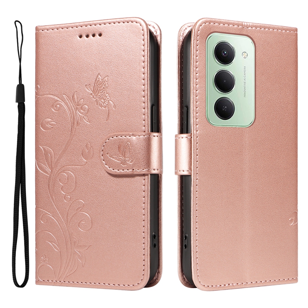 Flowery knížkové pouzdro na Xiaomi Redmi 15 4G (171mm) - růžovozlaté