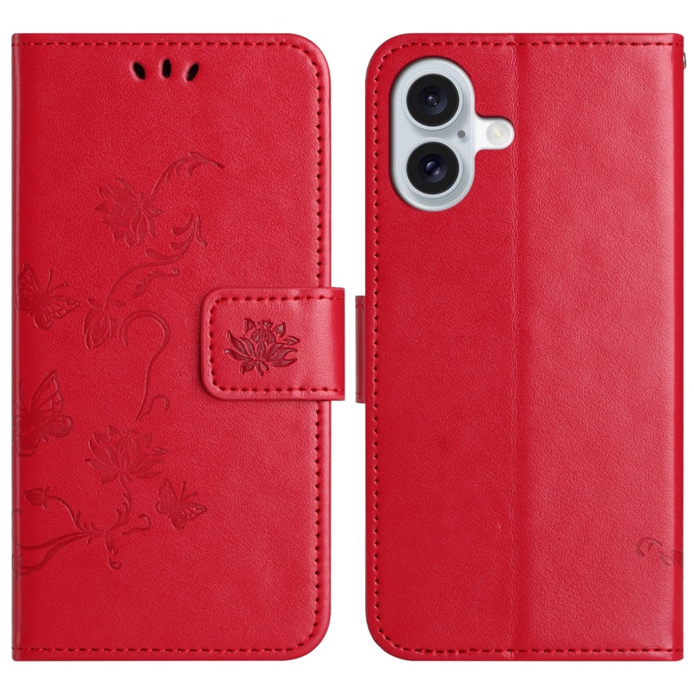 Flower knížkové pouzdro na iPhone 16 - červené