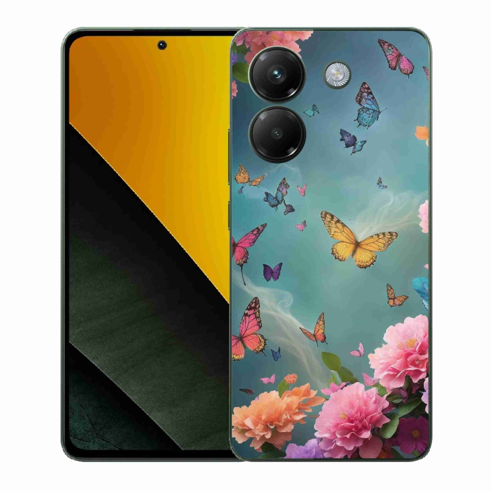 Gelový kryt mmCase na Xiaomi Poco M7 Pro 5G - barevné květy a motýli
