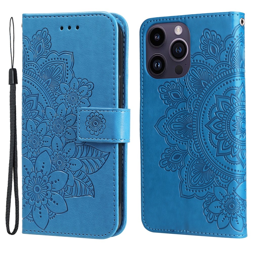 Mandala knížkové pouzdro na iPhone 15 Pro - modré