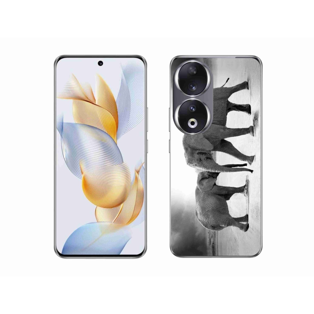 Gelový kryt mmCase na Honor 90 - černobílí sloni