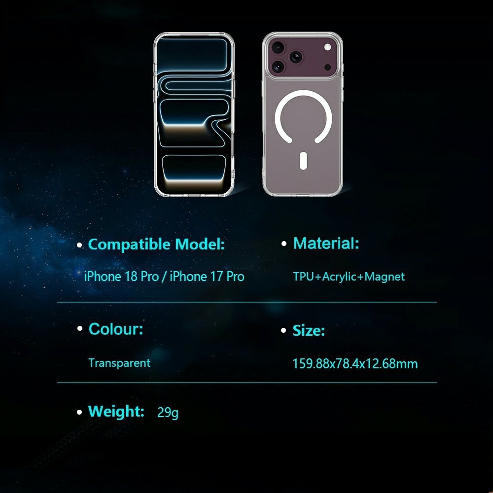 Acryle gelový obal s pevnými zády a MagSafe na iPhone 18 Pro/17 Pro - průhledný