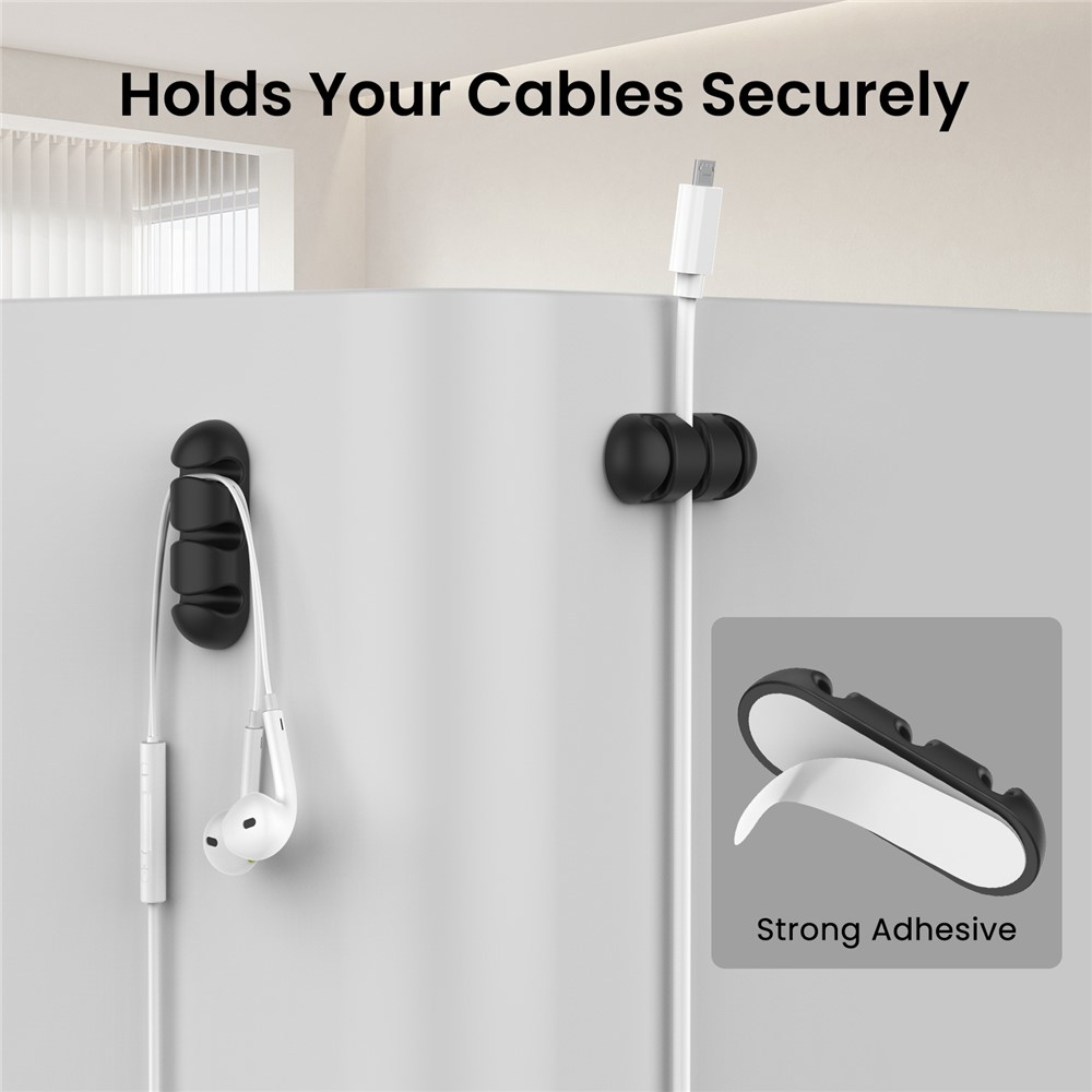 Silikonový držák kabelů se 3 drážkami a samolepicím uchycením - černý