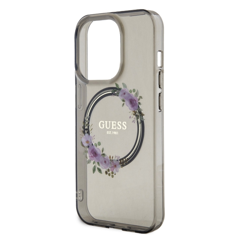 Guess PC/TPU Flowers Ring Glossy Logo MagSafe Zadní Kryt pro iPhone 13 Pro Black 