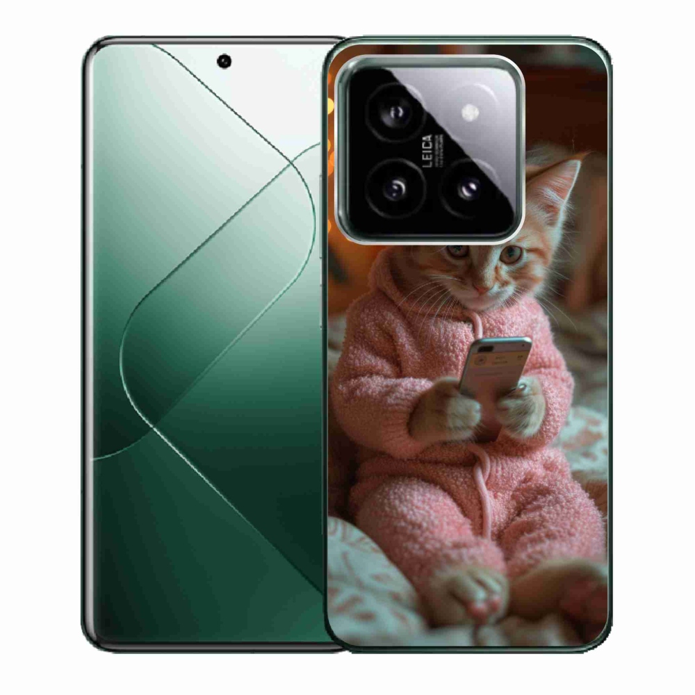 Gelový kryt mmCase na Xiaomi 14 - kotě s mobilem