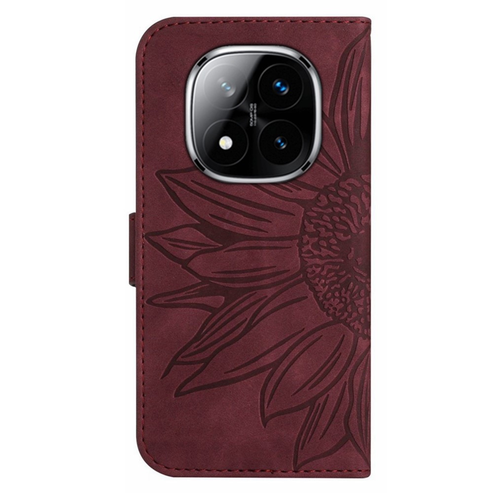 Sunflowers knížkové pouzdro na Xiaomi Redmi Note 14 Pro - vínové