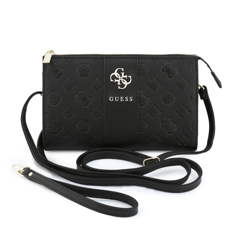 Guess PU 4G Peony Stripe Metal Logo Kabelka na Telefon Black