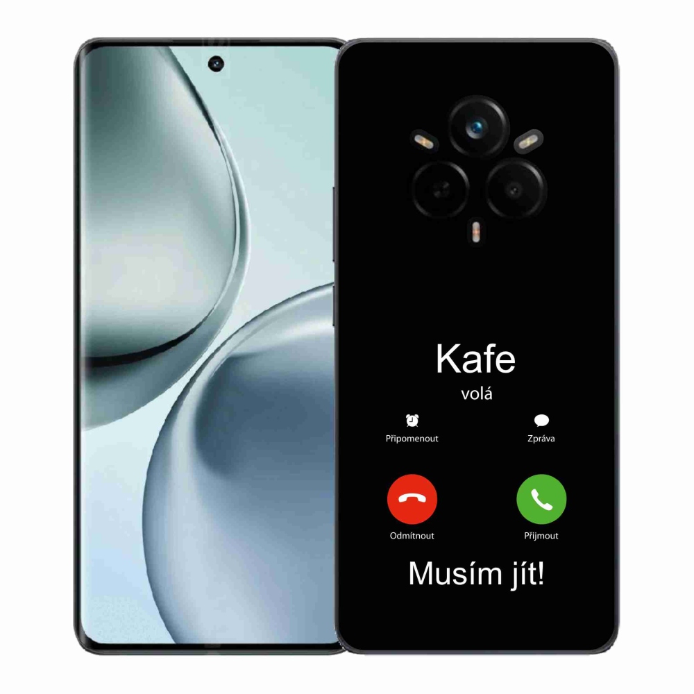 Gelový kryt mmCase na Realme 14 Pro+ 5G - kafe volá černé pozadí