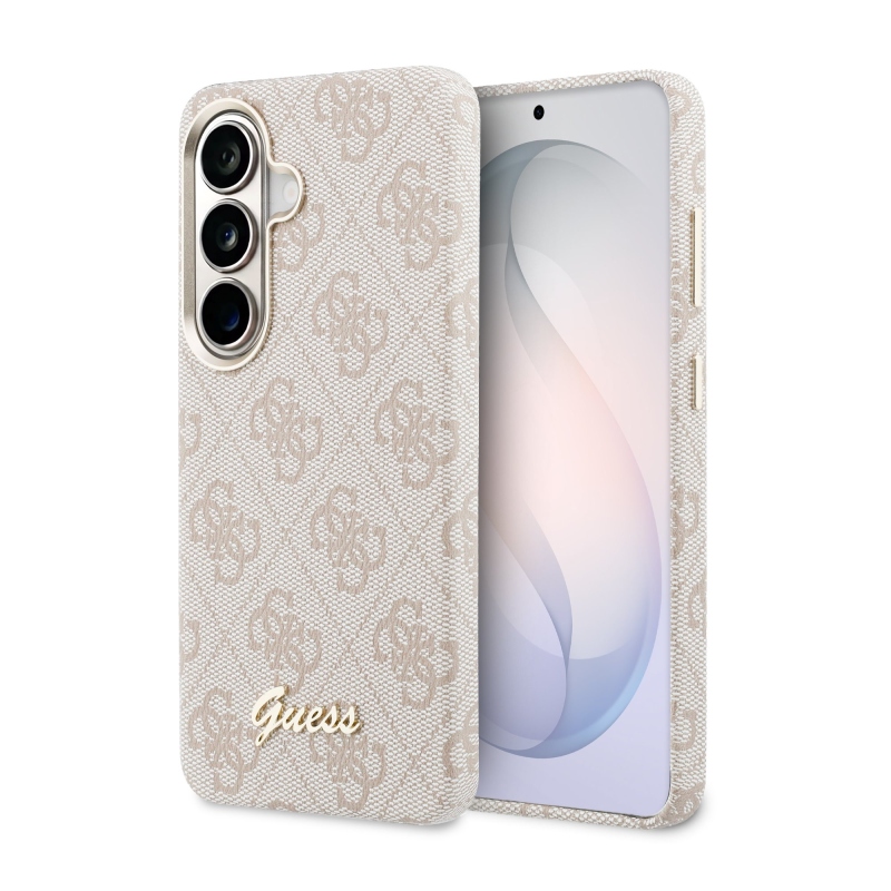 Guess PU 4G Script Metal Logo Magnetic Zadní Kryt pro Samsung Galaxy S26 Pink