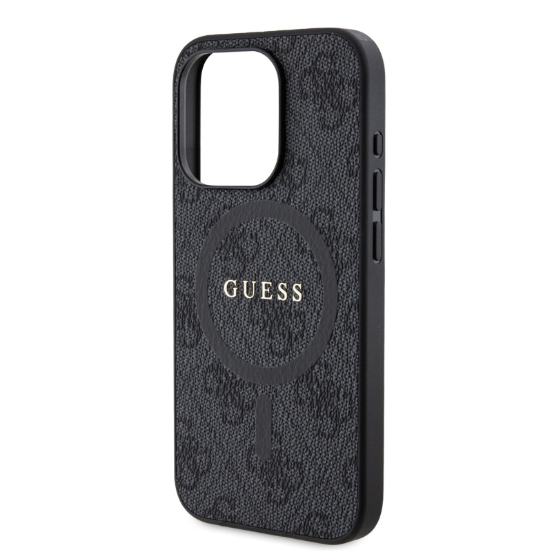 Guess PU Leather 4G Colored Ring MagSafe Zadní Kryt pro iPhone 15 Pro Black