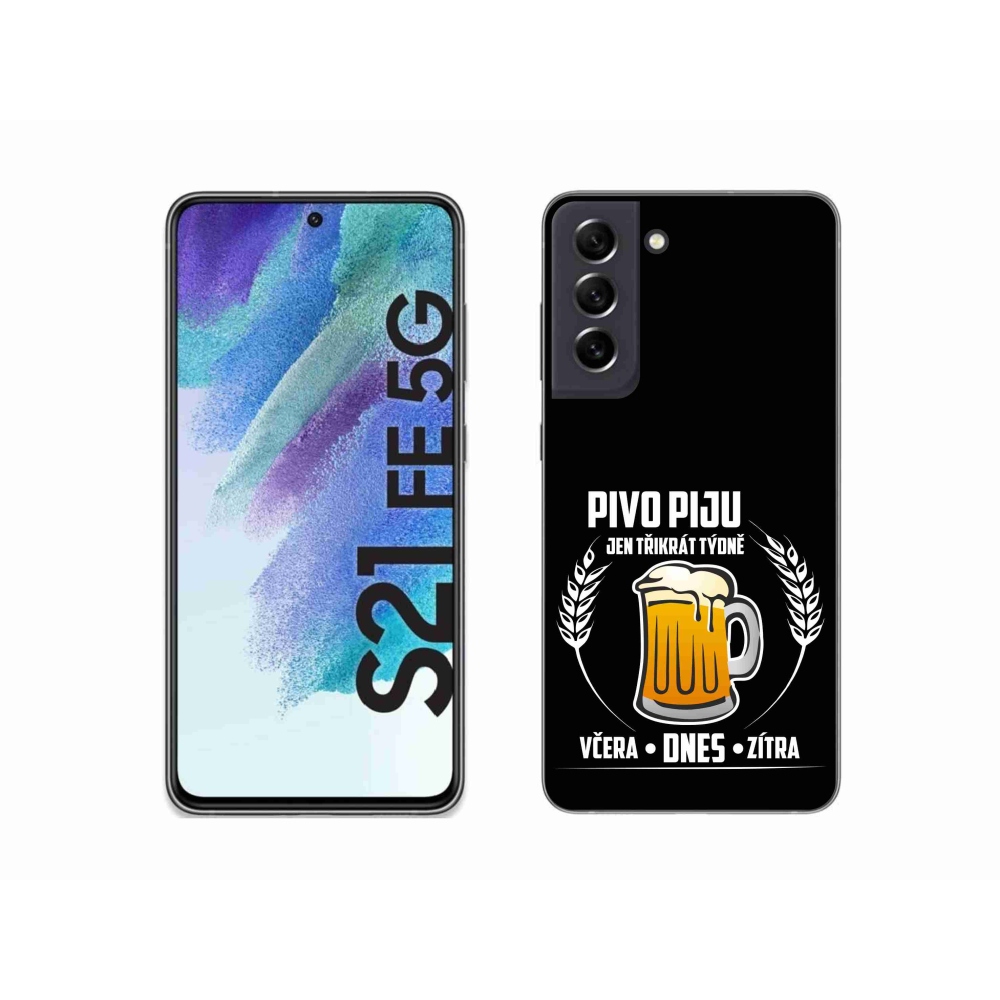 Gelový kryt mmCase na Samsung Galaxy S21 FE 5G - pivní motiv černé pozadí