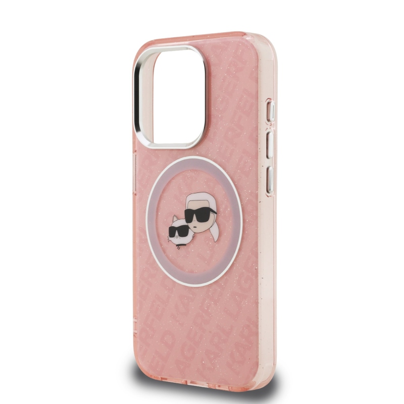Karl Lagerfeld IML K&CH Heads Repeated Logo MagSafe Zadní Kryt pro iPhone 15 Pro Pink