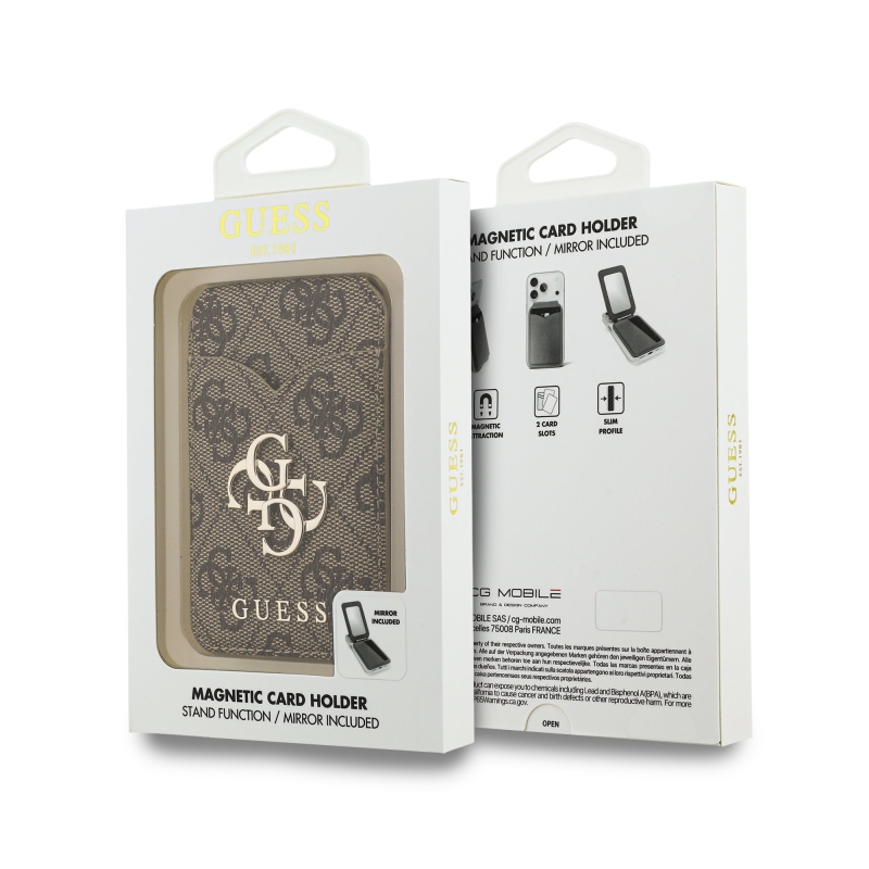 Guess PU 4G Mirror MagSafe Cardslot Peněženka se Stojanem Brown