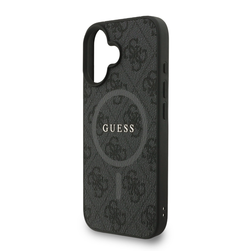 Guess PU Leather 4G Colored Ring Strap MagSafe Zadní Kryt pro iPhone 16 Black