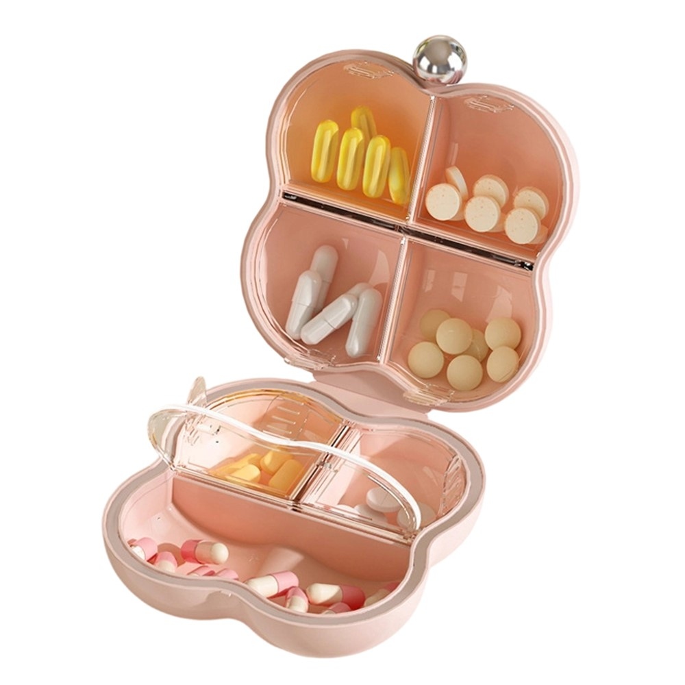 Mini organizér na léky a šperky se 7 přihrádkami - květinový růžový