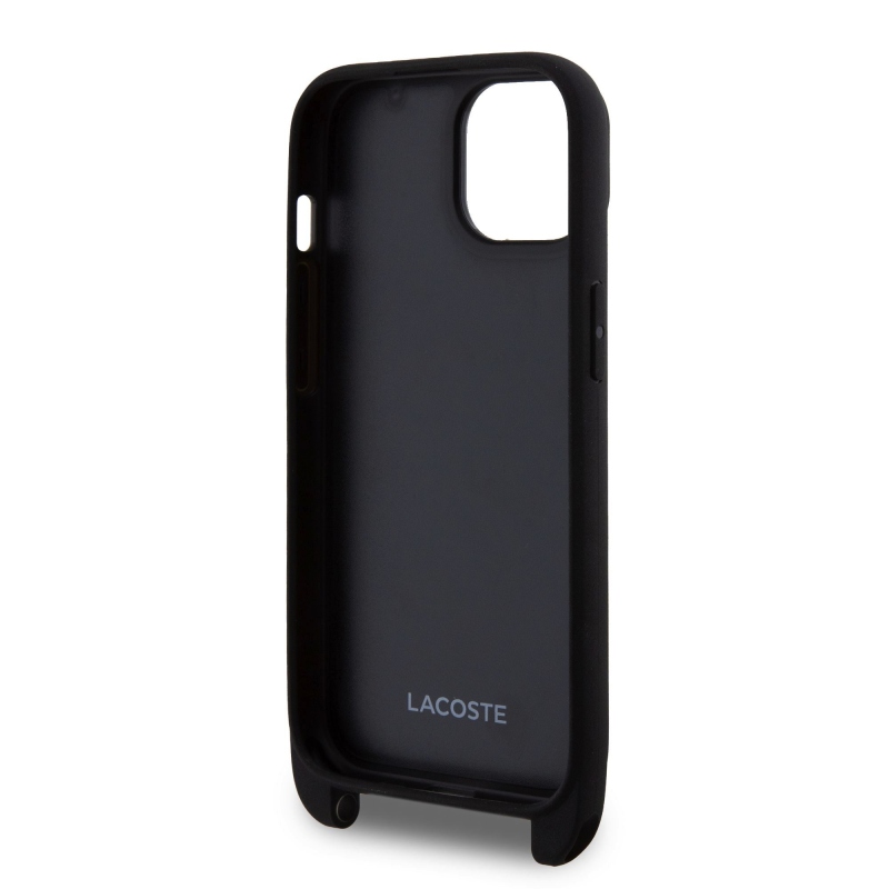 Lacoste Iconic Petit Pique Crossbody Popruh Woven Logo Zadní Kryt pro iPhone 15 Black