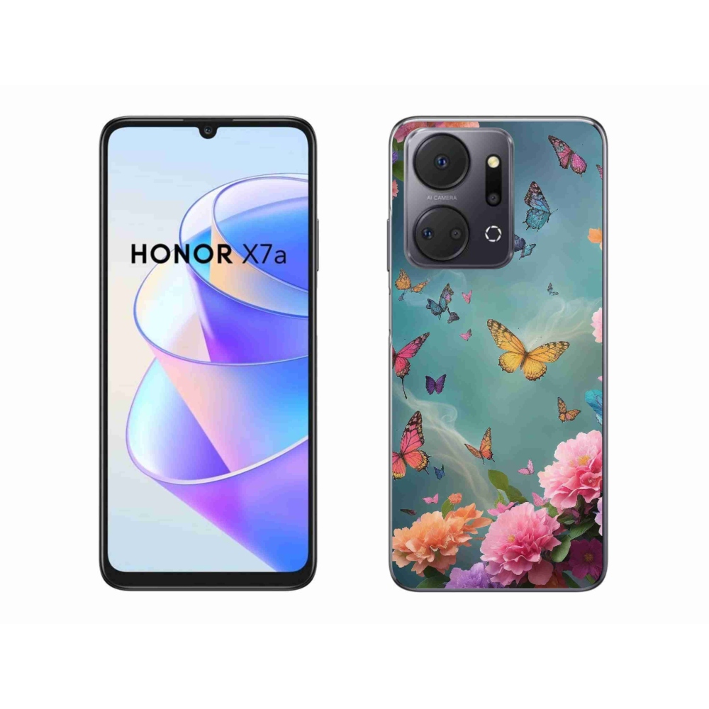 Gelový kryt mmCase na Honor X7a - barevné květy a motýli