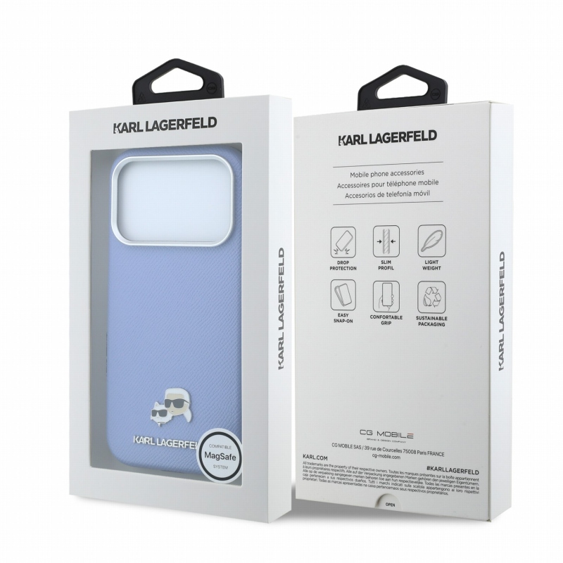 Karl Lagerfeld PU Grained Semi Wrap K&CH Heads Magsafe Zadní Kryt pro iPhone 18 Pro Max Blue