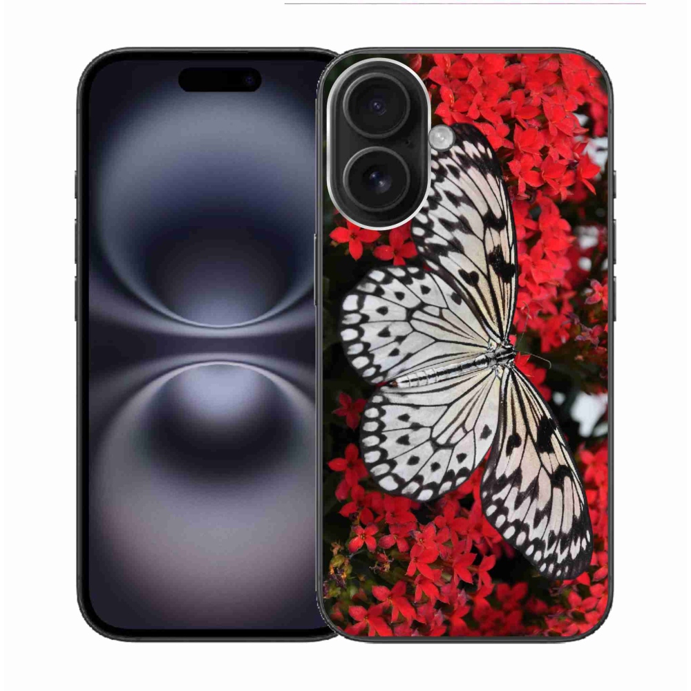 Gelový kryt mmCase na iPhone 16 - černobílý motýl 1