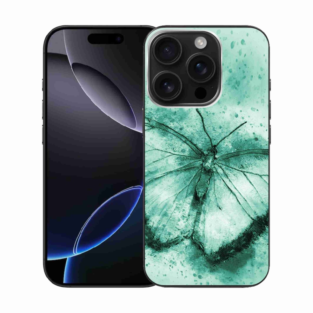 Gelový obal mmCase na iPhone 16 Pro - zelený motýl
