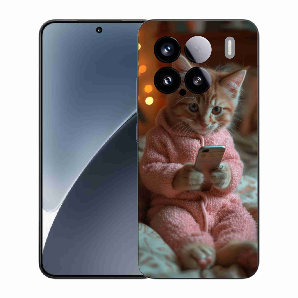 Gelový kryt mmCase na Xiaomi 15 - kotě s mobilem