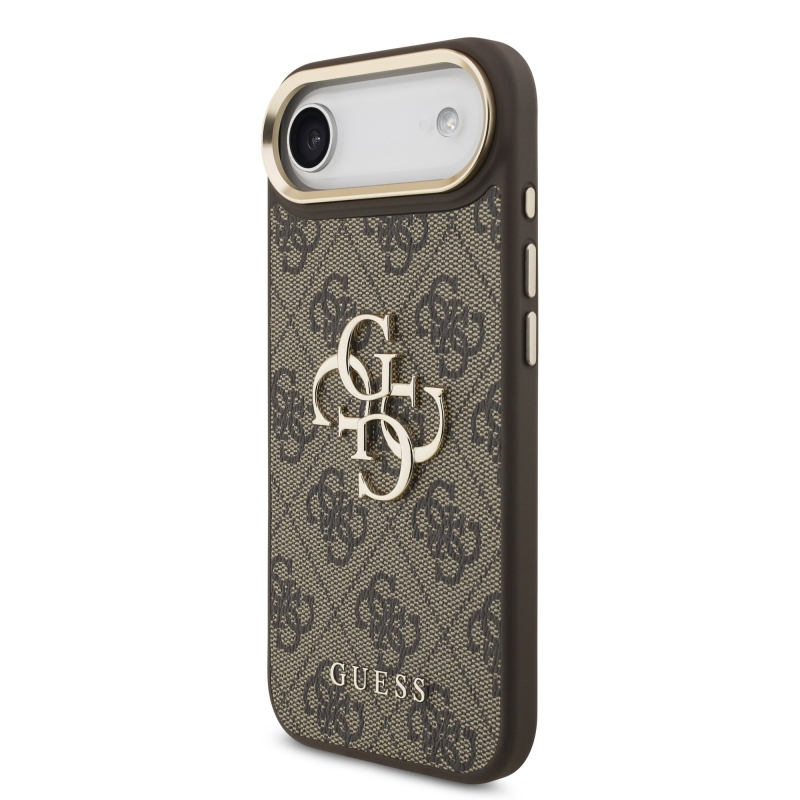 Guess PU Leather 4G Metal Logo Gold Frame Zadní Kryt pro iPhone Air Brown