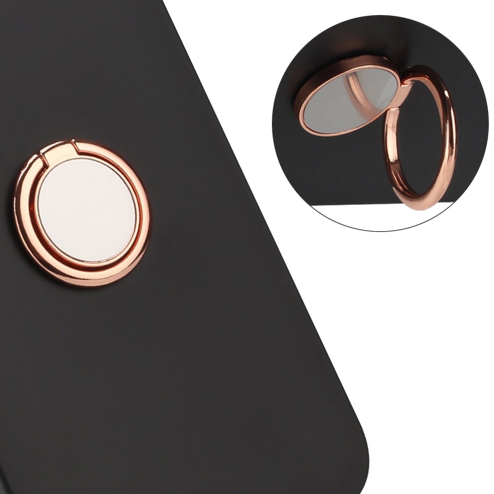 Matný gelový obal s kroužkem na prst na Samsung Galaxy M15 5G - černý/růžovozlatý