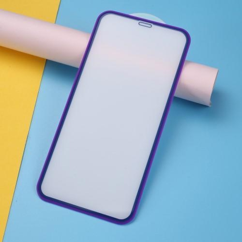 AMS celoplošné tvrzené sklo se silikonovým okrajem na mobil Apple iPhone 11 Pro 5.8 (2019) - fialové
