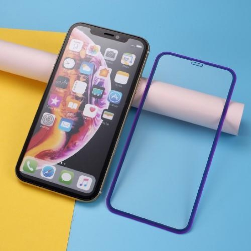 AMS celoplošné tvrzené sklo se silikonovým okrajem na mobil Apple iPhone 11 Pro 5.8 (2019) - fialové