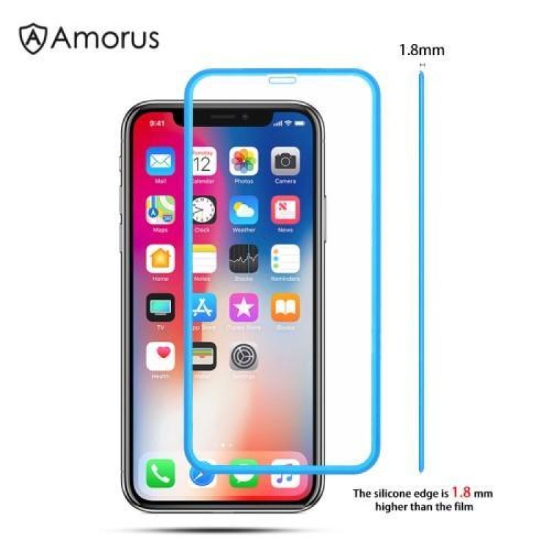 AMS celoplošné tvrzené sklo se silikonovým okrajem na mobil Apple iPhone 11 Pro 5.8 (2019) - modré
