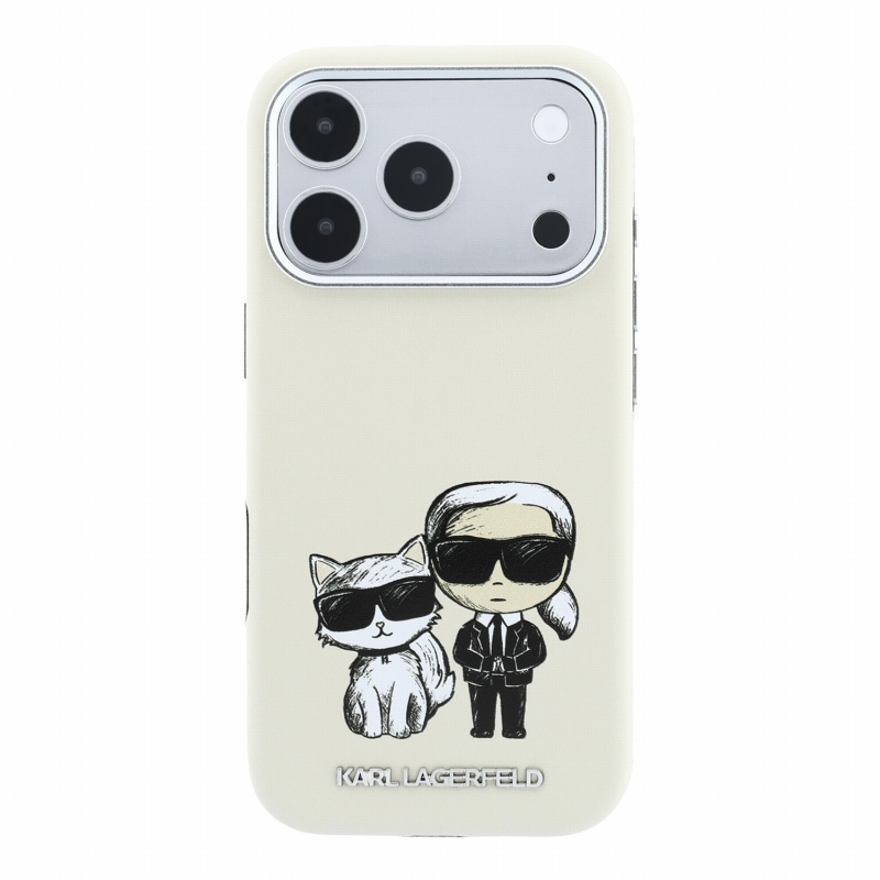 Karl Lagerfeld PU Semi Wrap Smooth Sketch Bodies Magsafe Zadní Kryt pro iPhone 18 Pro Beige