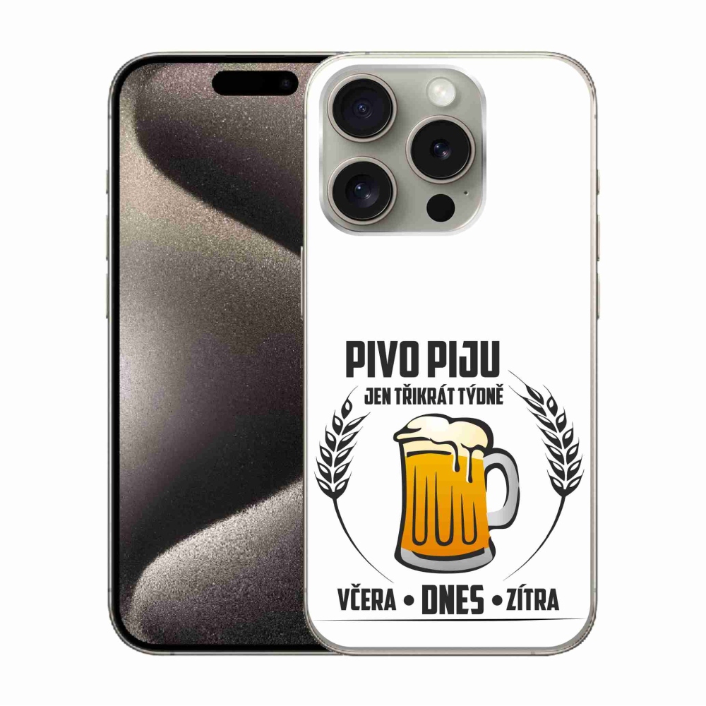 Gelový kryt mmCase na iPhone 15 Pro - pivní motiv bílé pozadí