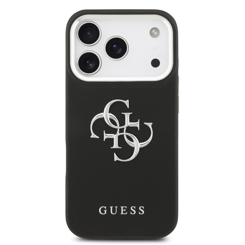 Guess PU Grained 4G Metal Logo Zadní Kryt pro iPhone 17 Pro Black