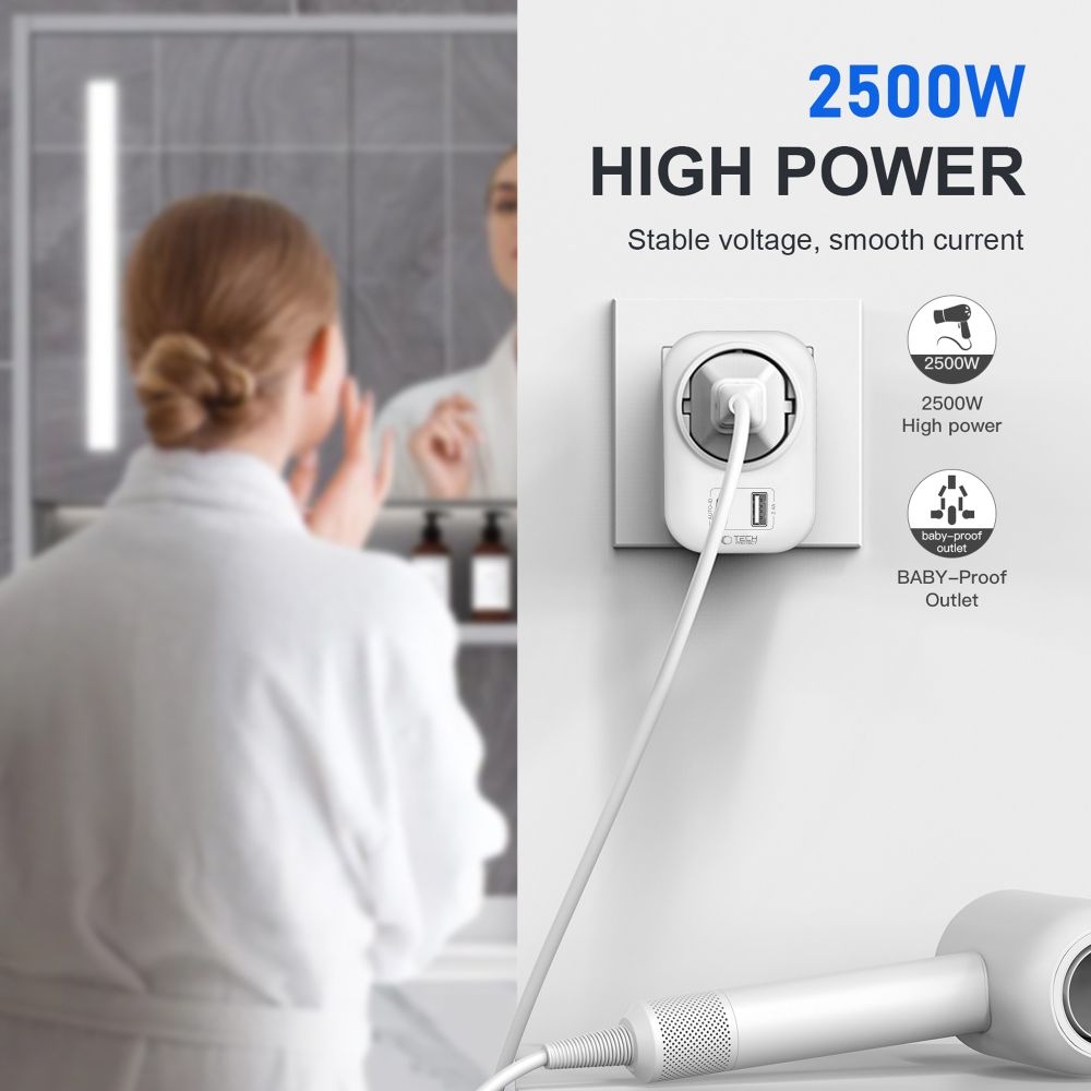 Tech-Protect TA100 cestovní adaptér UK na EU s USB-C a USB-A