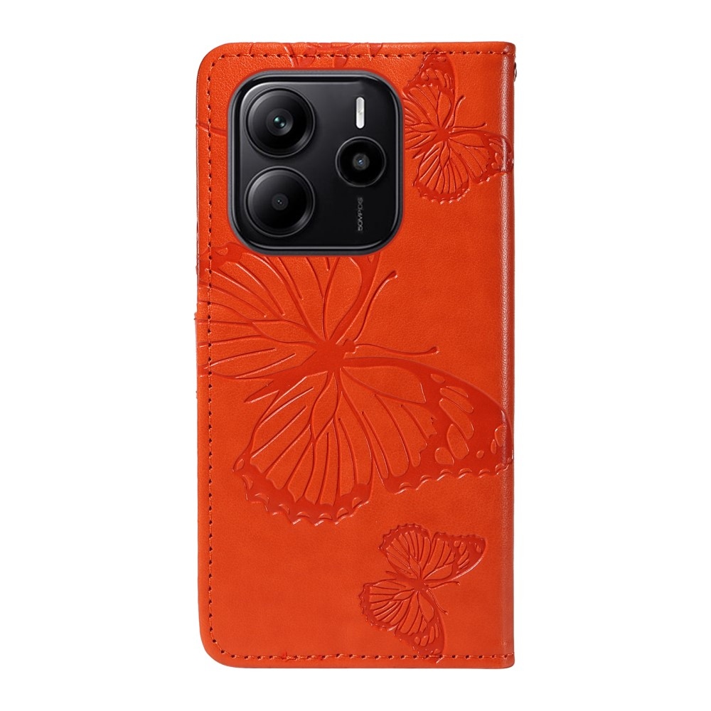 Big Butterfly knížkové pouzdro na Xiaomi Redmi Note 14 - oranžové
