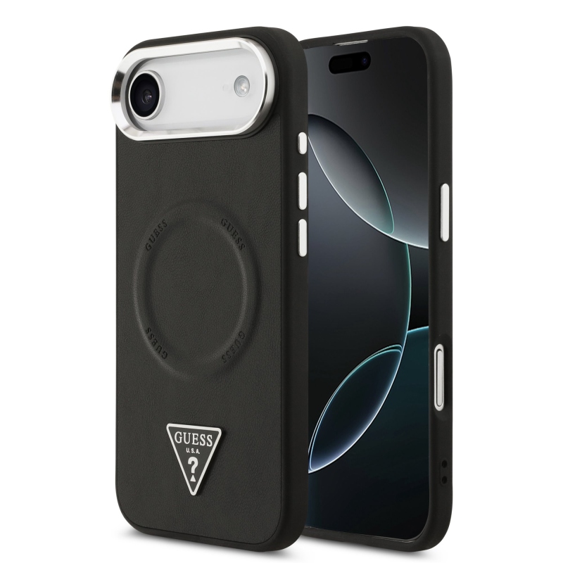 Guess PU Leather Triangle Logo MagSafe Zadní Kryt pro iPhone Air Black