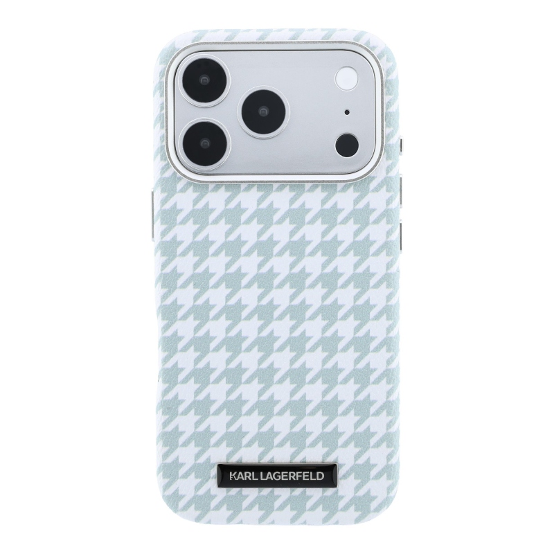 Karl Lagerfeld PU Houndstooth Resin Plate MagSafe Zadní Kryt pro iPhone 17 Pro Blue