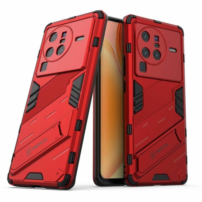 Armor hybridní odolný kryt s výklopným stojánkem na mobil Vivo X80 Pro - červený