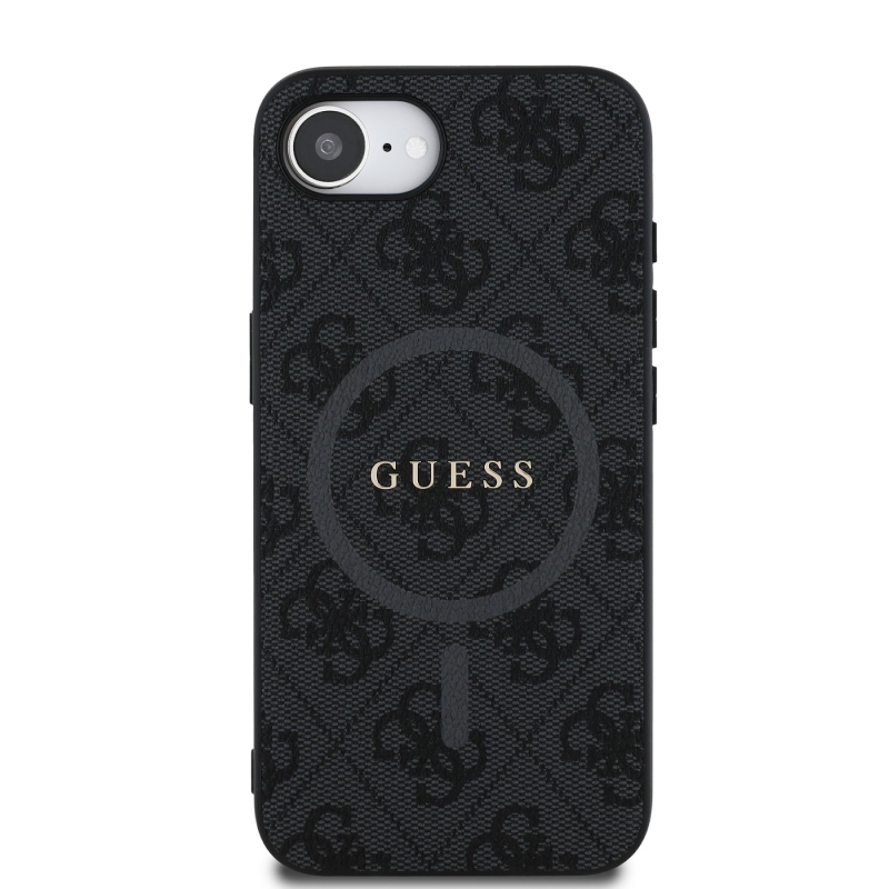 Guess PU Leather 4G Colored Ring MagSafe Zadní Kryt pro iPhone 16e Black
