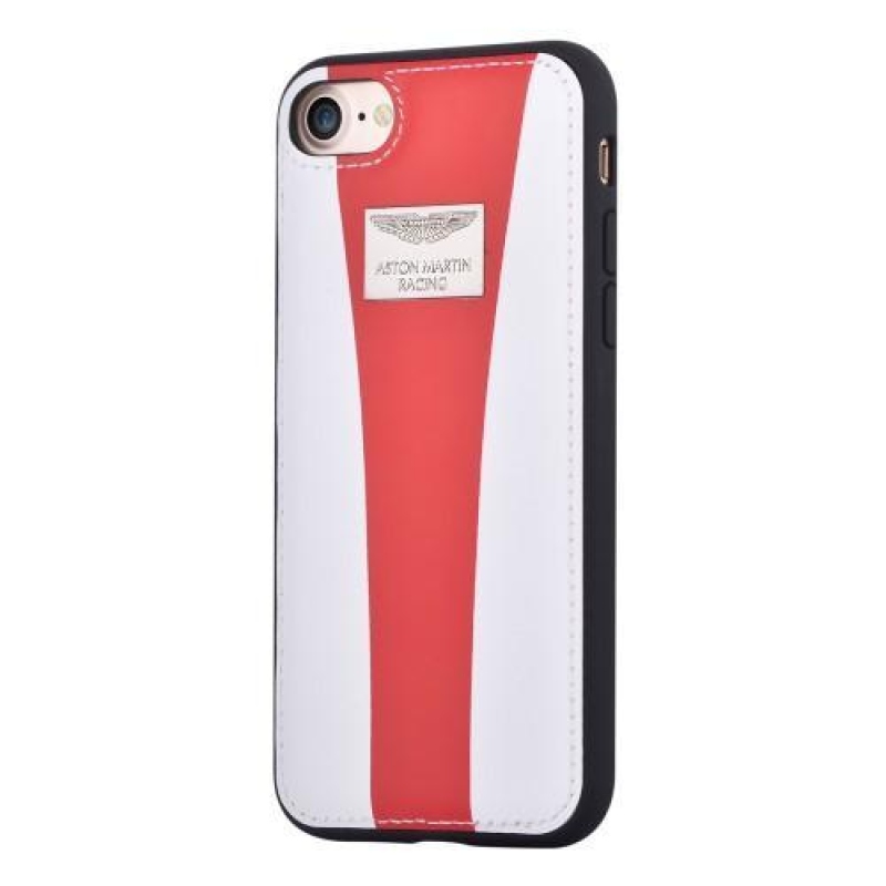 Aston Martin Racing plastový obal se zády z pravé kůže na iPhone 7 a 8 - bílý/červený