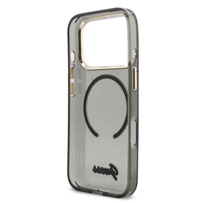 Guess IML Glitter Script Strap MagSafe Zadní Kryt pro iPhone 17 Pro Black