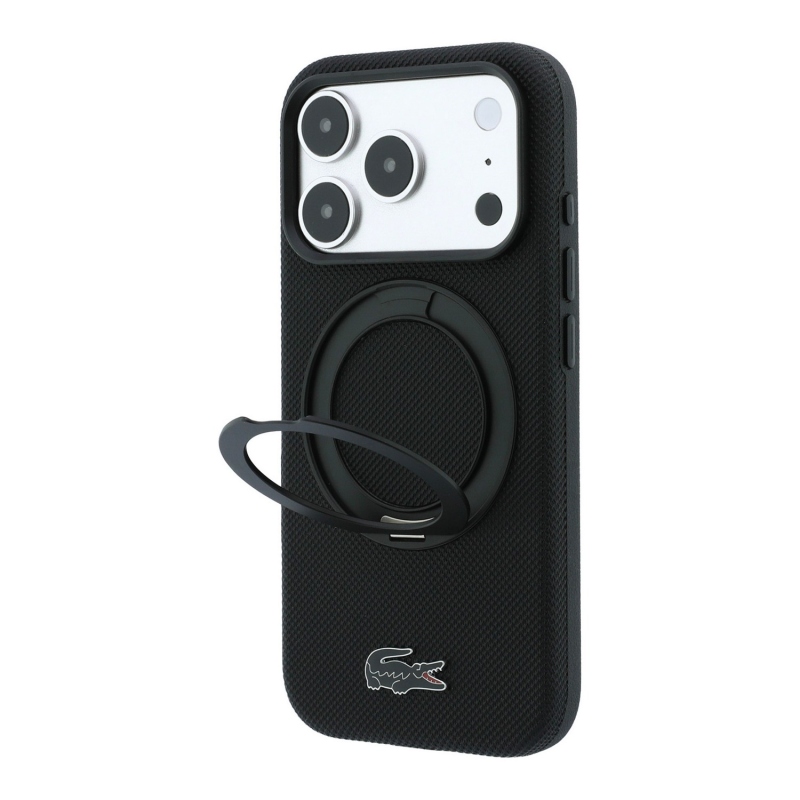 Lacoste PVC Petit Pique Semi Wrap Ring Stand MagSafe Zadní Kryt pro iPhone 18 Pro Max Black