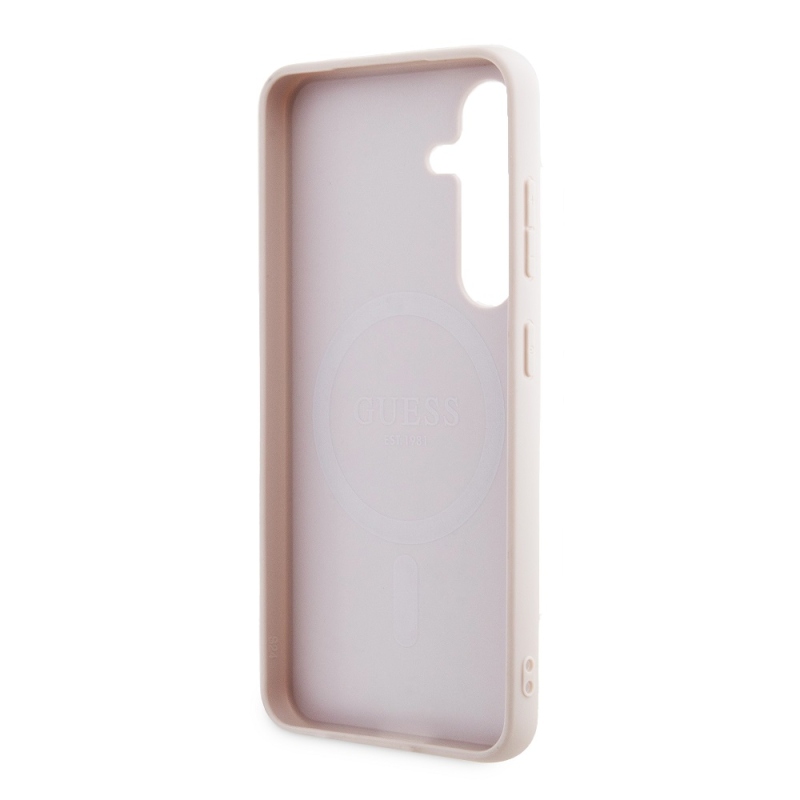 Guess PU Leather 4G Colored Ring MagSafe Zadní Kryt pro Samsung Galaxy S24 Pink
