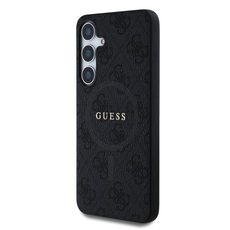 Guess PU Leather 4G Colored Ring MagSafe Zadní Kryt pro Samsung Galaxy S25+ Black