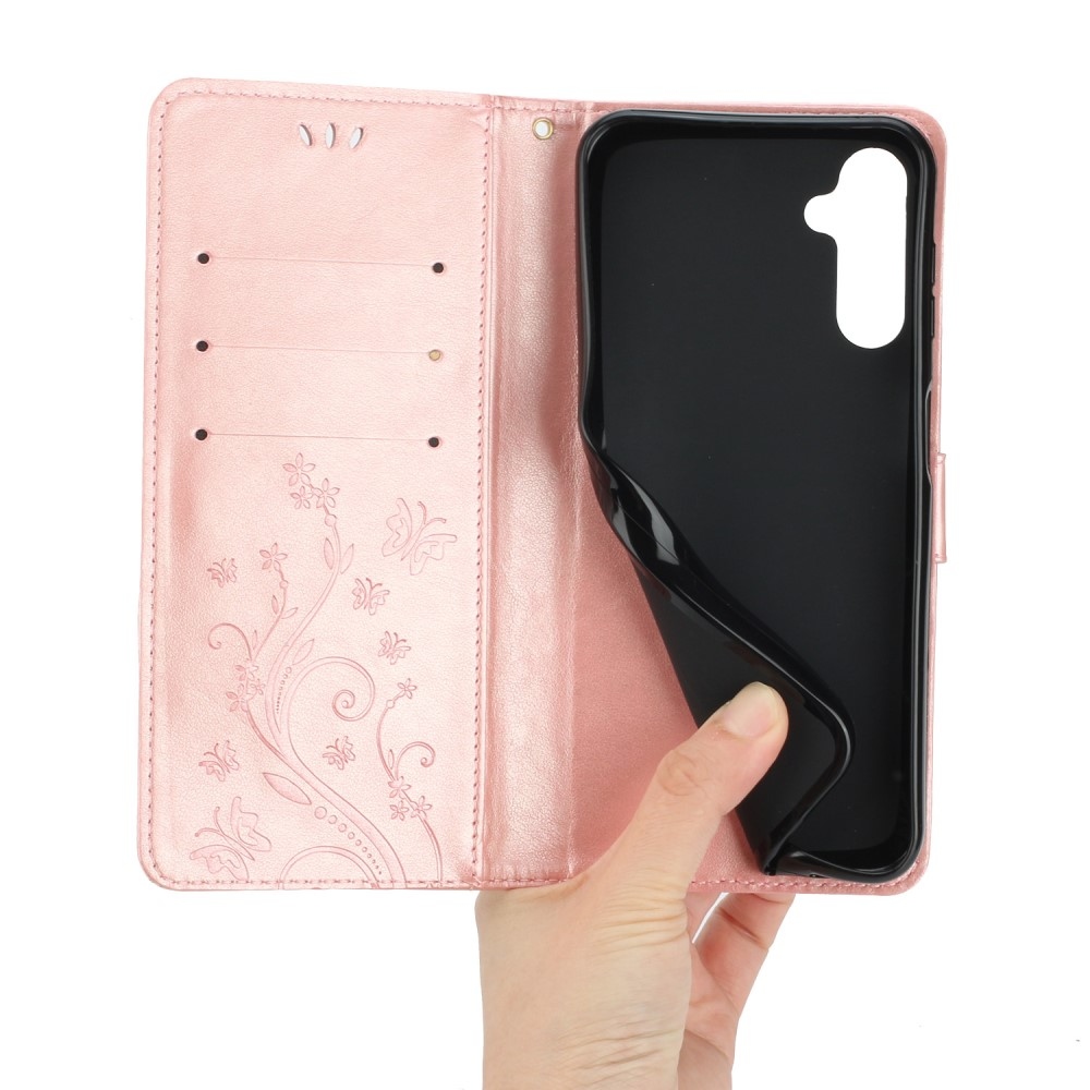 Flowers knížkové pouzdro na Samsung Galaxy A05s - růžovozlaté