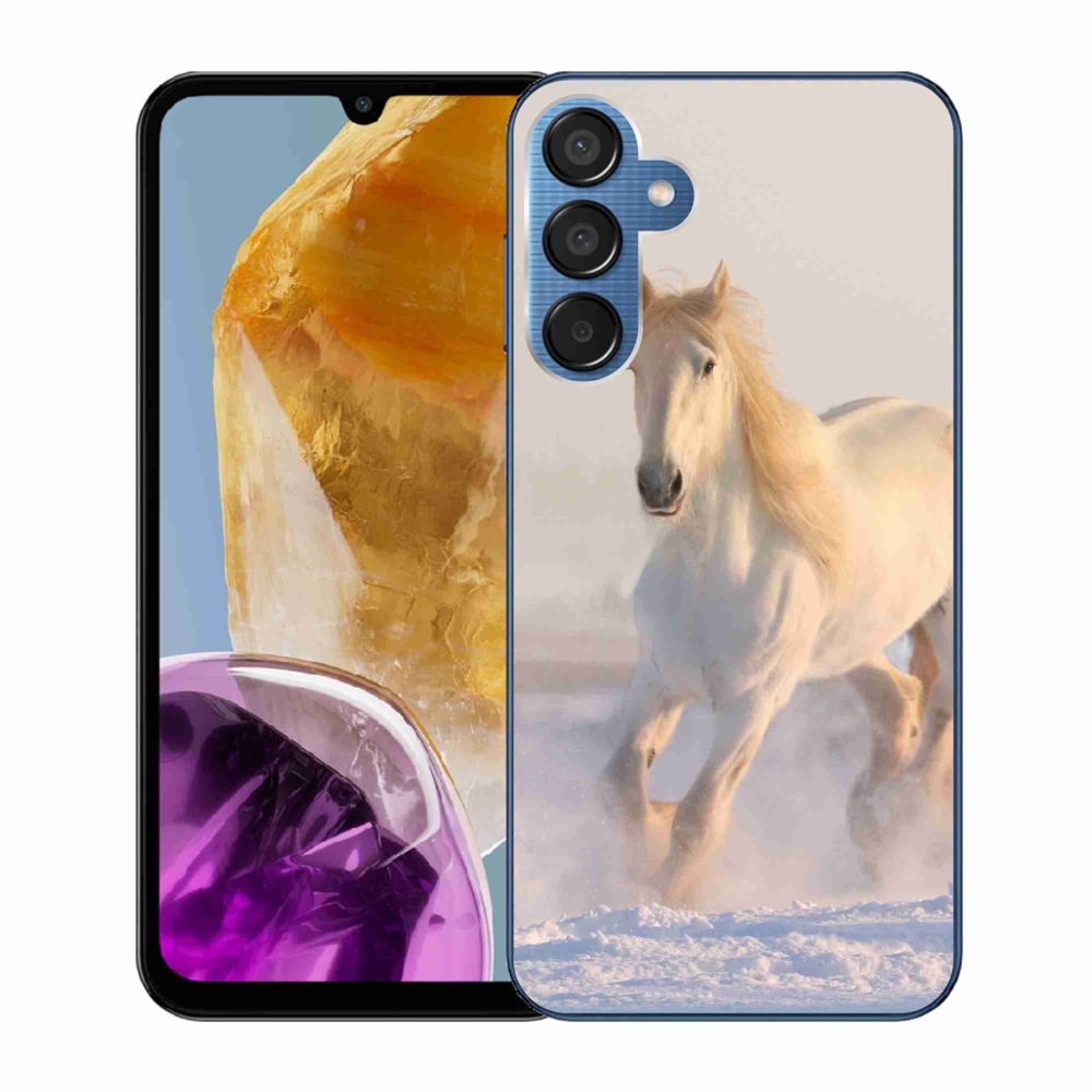 Gelový obal mmCase na Samsung Galaxy M15 5G - kůň ve sněhu