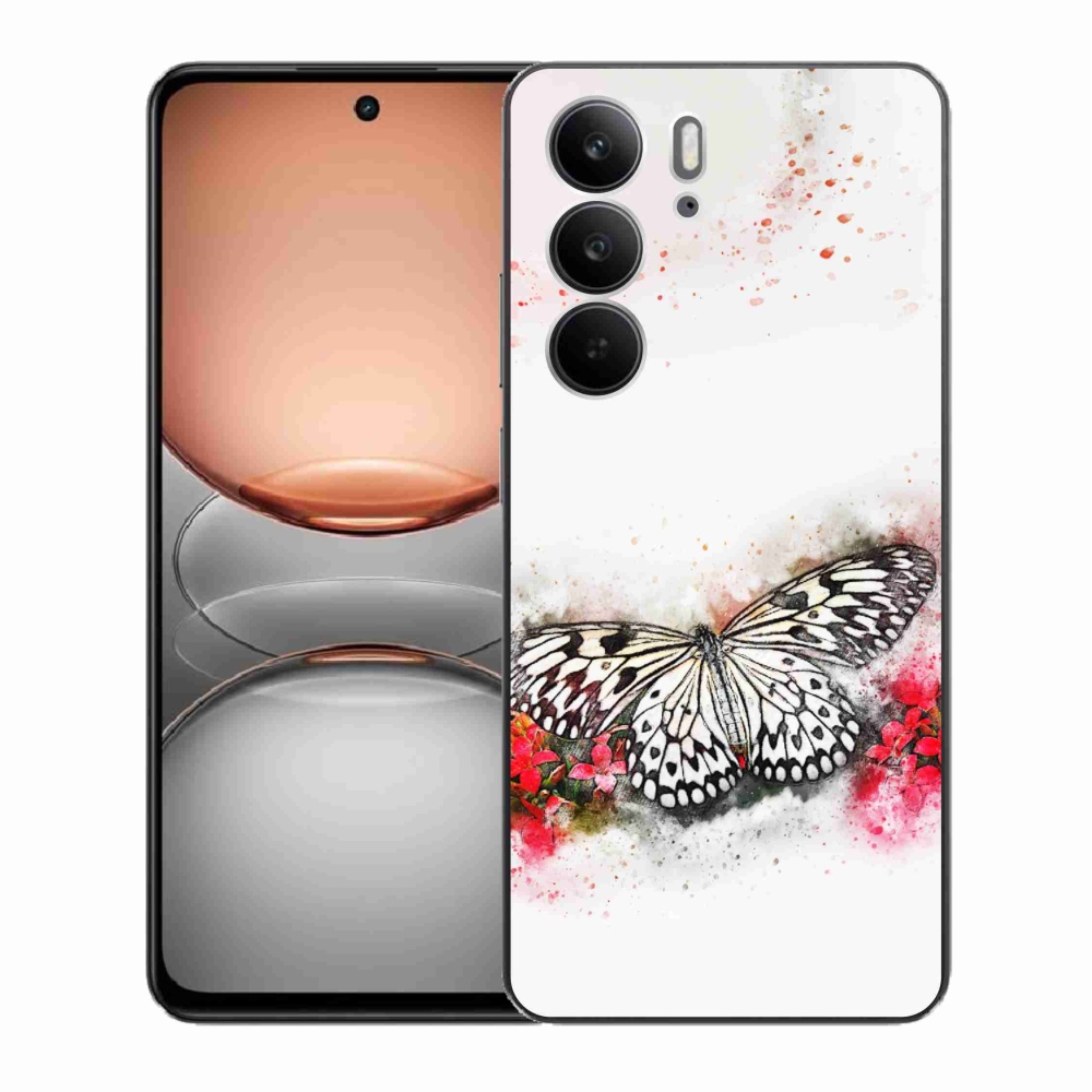 Gelový kryt mmCase na Realme C75 - černobílý motýl