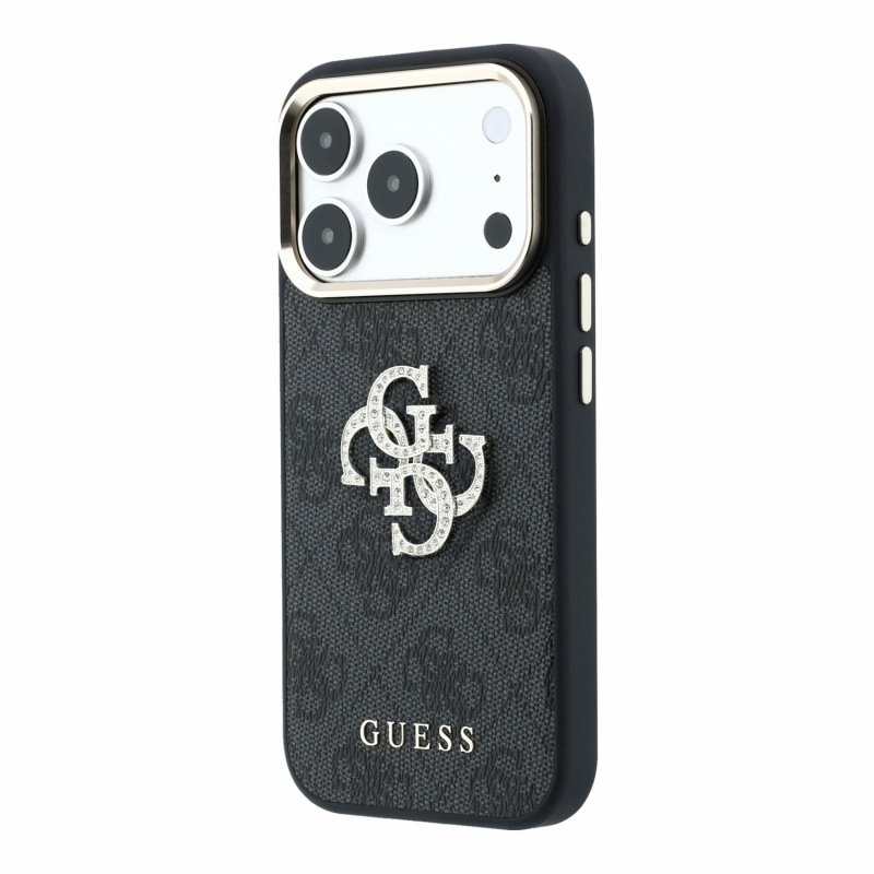 Guess PU 4G Strass Metal Logo Zadní Kryt pro iPhone 18 Pro Black