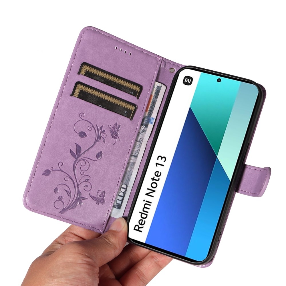 Flower knížkové pouzdro na Xiaomi Redmi Note 13 - fialové
